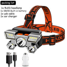 Load image into Gallery viewer, Rechargeable Adjustable USB 5LED Headlamp with High Lumen Handsfree Waterproof Portable Ability Focusing Ring Headlight Flashlight Torchlight For Outdoor Camping Hiking Running Headlight