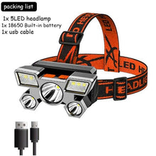 Load image into Gallery viewer, Rechargeable Adjustable USB 5LED Headlamp with High Lumen Handsfree Waterproof Portable Ability Focusing Ring Headlight Flashlight Torchlight For Outdoor Camping Hiking Running Headlight