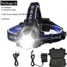 Load image into Gallery viewer, Rechargeable High Lumens Work Headlight Ultra Bright Headlamp LED Headlight Sensor Powerful Head Lamp Waterproof Flashlight For Adults Running Hiking Camping Fishing