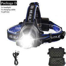 Load image into Gallery viewer, Rechargeable LED Headlamps Ultra-bright High lumens Zoomable Waterproof LED Headlight Head Torch Flashlight Head Lamp For Fishing Hands-Free Headlight