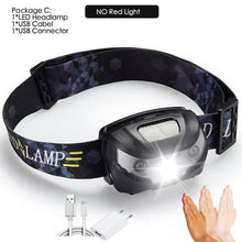 Load image into Gallery viewer, Rechargeable LED Powerfull Headlamp Flashlight USB Waterproof Headlamp Motion Body Sensor Headlight For Adults & Kids Camping Flashlight Outdoors Camping Running Biking Fishing