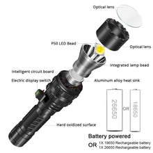 Load image into Gallery viewer, Rechargeable LED Tactical Flashlights Waterproof Powerful High Lumen Super Bright Power LED Aluminum Flashlight For Hiking Outdoor Camping Fishing Jogging Running HouseholdPowerful Light