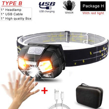 Load image into Gallery viewer, Rechargeable Powerful USB LED High Lumen Headlamp Ultra-Light Bright Headlight Waterproof Sensor Head Light For Outdoors Camping Running Hiking Biking Fishing