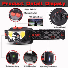 Load image into Gallery viewer, Rechargeable Powerful USB LED High Lumen Headlamp Ultra-Light Bright Headlight Waterproof Sensor Head Light For Outdoors Camping Running Hiking Biking Fishing