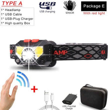 Load image into Gallery viewer, Rechargeable Powerful USB LED High Lumen Headlamp Ultra-Light Bright Headlight Waterproof Sensor Head Light For Outdoors Camping Running Hiking Biking Fishing