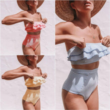 Load image into Gallery viewer, Retro Blue White Striped High Waist Bikini Lady Swimwear Women Swimsuit Female Ruffle Swim Bathing Suit Piece Vintage High Waist Bikini Set Ruffled Swimsuits For Women Bathing Suits