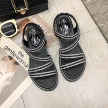 Load image into Gallery viewer, Rhinestones Women Sandals Flip Flops Summer Leather Crystal Slippers Sandals For Women Casual Summer Flat Rhinestone Crystal Sandal Slippers Comfy Beach Shoes Flip Flops