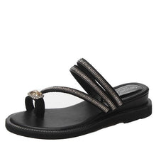 Load image into Gallery viewer, Rhinestones Women Sandals Flip Flops Summer Leather Crystal Slippers Sandals For Women Casual Summer Flat Rhinestone Crystal Sandal Slippers Comfy Beach Shoes Flip Flops