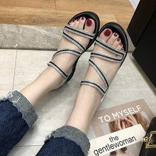 Load image into Gallery viewer, Rhinestones Women Sandals Flip Flops Summer Leather Crystal Slippers Sandals For Women Casual Summer Flat Rhinestone Crystal Sandal Slippers Comfy Beach Shoes Flip Flops