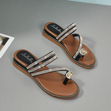 Load image into Gallery viewer, Rhinestones Women Sandals Flip Flops Summer Leather Crystal Slippers Sandals For Women Casual Summer Flat Rhinestone Crystal Sandal Slippers Comfy Beach Shoes Flip Flops