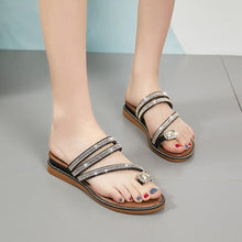 Load image into Gallery viewer, Rhinestones Women Sandals Flip Flops Summer Leather Crystal Slippers Sandals For Women Casual Summer Flat Rhinestone Crystal Sandal Slippers Comfy Beach Shoes Flip Flops