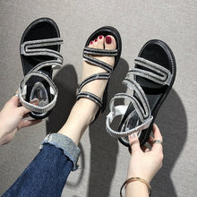 Load image into Gallery viewer, Rhinestones Women Sandals Flip Flops Summer Leather Crystal Slippers Sandals For Women Casual Summer Flat Rhinestone Crystal Sandal Slippers Comfy Beach Shoes Flip Flops