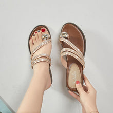 Load image into Gallery viewer, Rhinestones Women Sandals Flip Flops Summer Leather Crystal Slippers Sandals For Women Casual Summer Flat Rhinestone Crystal Sandal Slippers Comfy Beach Shoes Flip Flops