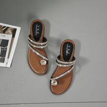 Load image into Gallery viewer, Rhinestones Women Sandals Flip Flops Summer Leather Crystal Slippers Sandals For Women Casual Summer Flat Rhinestone Crystal Sandal Slippers Comfy Beach Shoes Flip Flops