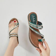 Load image into Gallery viewer, Rhinestones Women Sandals Flip Flops Summer Leather Crystal Slippers Sandals For Women Casual Summer Flat Rhinestone Crystal Sandal Slippers Comfy Beach Shoes Flip Flops