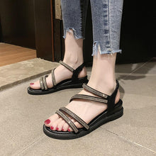 Load image into Gallery viewer, Rhinestones Women Sandals Flip Flops Summer Leather Crystal Slippers Sandals For Women Casual Summer Flat Rhinestone Crystal Sandal Slippers Comfy Beach Shoes Flip Flops