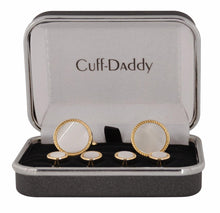 Load image into Gallery viewer, Men's Ribbed Mother of Pearl Gold Tuxedo Cufflinks & Studs
