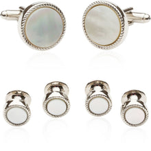 Load image into Gallery viewer, Men's Ribbed Mother of Pearl Silver Tuxedo Cufflinks & Studs