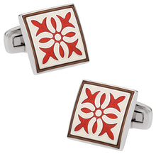 Load image into Gallery viewer, Rich Red White Enamel Cufflinks