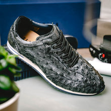 Load image into Gallery viewer, 63-112-BLK RIO Ostrich Quill Sneakers, Black Denim