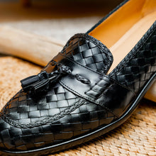 Load image into Gallery viewer, 15-250-BLK RIVIERA Basketweave Calfskin Tassel Loafer, Black