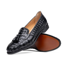 Load image into Gallery viewer, 15-250-BLK RIVIERA Basketweave Calfskin Tassel Loafer, Black