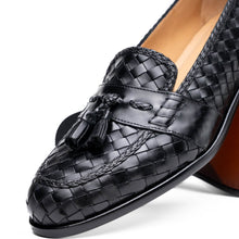 Load image into Gallery viewer, 15-250-BLK RIVIERA Basketweave Calfskin Tassel Loafer, Black