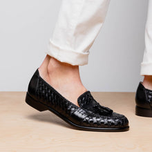 Load image into Gallery viewer, 15-250-BLK RIVIERA Basketweave Calfskin Tassel Loafer, Black