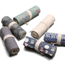 Load image into Gallery viewer, Roll Up Canvas Wrap Pencil Bag For Students Stylish Stationary Storage Pouch Unique Pencil Case For School