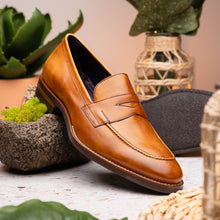 Load image into Gallery viewer, 15-400-CML ROMA Hand Burnished Calfskin Penny Loafer Camel
