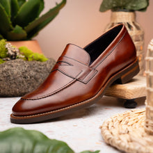 Load image into Gallery viewer, 15-400-CGN ROMA Hand Burnished Calfskin Penny Loafer Cognac
