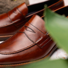 Load image into Gallery viewer, 15-400-CGN ROMA Hand Burnished Calfskin Penny Loafer Cognac