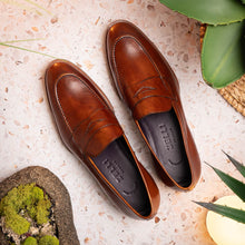 Load image into Gallery viewer, 15-400-CGN ROMA Hand Burnished Calfskin Penny Loafer Cognac