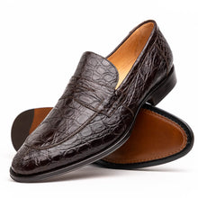 Load image into Gallery viewer, 11-201-NIC ROMA Crocodile Penny Loafer, Nicotine