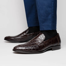 Load image into Gallery viewer, 11-201-NIC ROMA Crocodile Penny Loafer, Nicotine