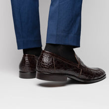 Load image into Gallery viewer, 11-201-NIC ROMA Crocodile Penny Loafer, Nicotine