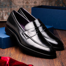 Load image into Gallery viewer, 15-400-BLK ROMA Hand Burnished Calfskin Penny Loafer Black