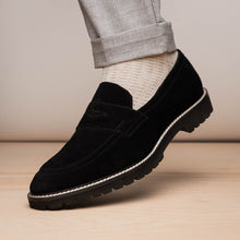 Load image into Gallery viewer, 16-657-BLK ROMA Italian Suede Penny Loafers Black