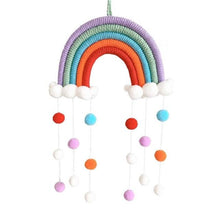 Load image into Gallery viewer, Room Decoration Handmade Woven Cotton Rope Rainbow Hanging Decoration Rainbow with Pom Pom Ball Wall Hanging Garlands for Kids Room Baby Shower Party Supplies Wall Hanging Decor With Felt Ball Photo Props
