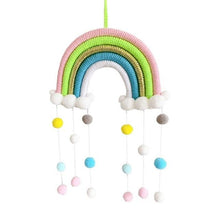 Load image into Gallery viewer, Room Decoration Handmade Woven Cotton Rope Rainbow Hanging Decoration Rainbow with Pom Pom Ball Wall Hanging Garlands for Kids Room Baby Shower Party Supplies Wall Hanging Decor With Felt Ball Photo Props
