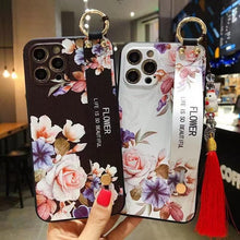 Load image into Gallery viewer, Rose Flowers Wrist Strap Phone Cases For iPhone 13 12 11 14 pro MAX X XR XS MAX 7 8 Plus Cover Hand Band Cases Soft Full Protection Slim Colorful Protective Phone Case For iPhone