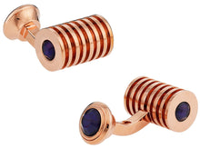 Load image into Gallery viewer, Rose Gold Blue Swarovski Barrel Crystal Cufflinks