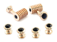 Load image into Gallery viewer, Rose Gold Blue Swarovski Barrel Cufflinks and Studs