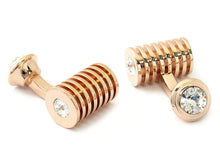 Load image into Gallery viewer, Men's Rose Gold Clear Swarovski Barrel Cufflinks and Studs