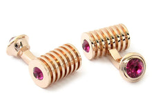 Load image into Gallery viewer, Rose Gold Fuschia Swarovski Barrel Cufflinks and Studs