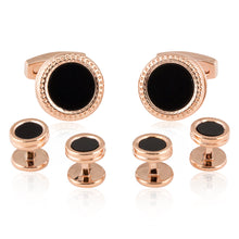 Load image into Gallery viewer, Rose Gold Black Cufflinks Studs Formal Set