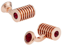Load image into Gallery viewer, Rose Gold Ruby Red Swarovski Barrel Crystal Cufflinks