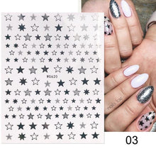 Load image into Gallery viewer, Rose Gold Star 3D Nail Stickers Silver Black White Star Heart Transfer Stickers for Nails DIY Decals Manicures Decoration Tips Nail Art Decals Water Transfer Nail Decals Sticker For Pretty Girl Self-Adhesive Nail Decals Designer Nail Stickers for Acrylic