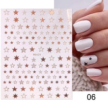 Load image into Gallery viewer, Rose Gold Star 3D Nail Stickers Silver Black White Star Heart Transfer Stickers for Nails DIY Decals Manicures Decoration Tips Nail Art Decals Water Transfer Nail Decals Sticker For Pretty Girl Self-Adhesive Nail Decals Designer Nail Stickers for Acrylic