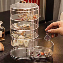 Load image into Gallery viewer, Rotating Jewelry Storage Box Makeup Storage Rack Bracelet Earring Round Plastic Organizer Boxes Holder Display Rack with Cover Rotatable Jewelry Storage Box Makeup Rack Storage Bracelet Earring Round Jewelry Organizer
